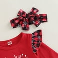 thumbnail image 6 of KOMOO Baby Christmas Jumpsuit Set Bowknot Headband Long Sleeve Plaid Ruffle Romper Outfits, 6 of 8