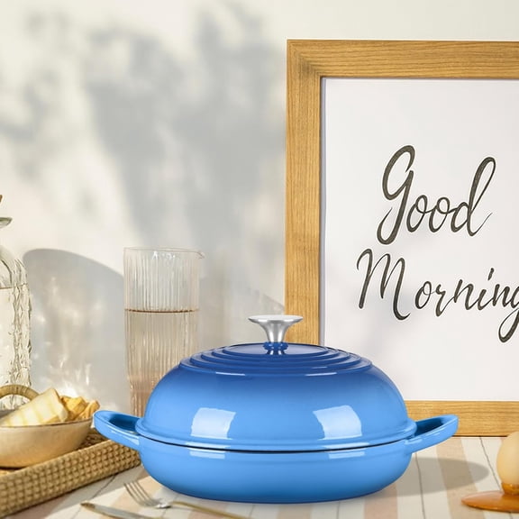 Enameled Cast Iron Dutch Oven Pot with Dome Lid, 6 Quart, Blue