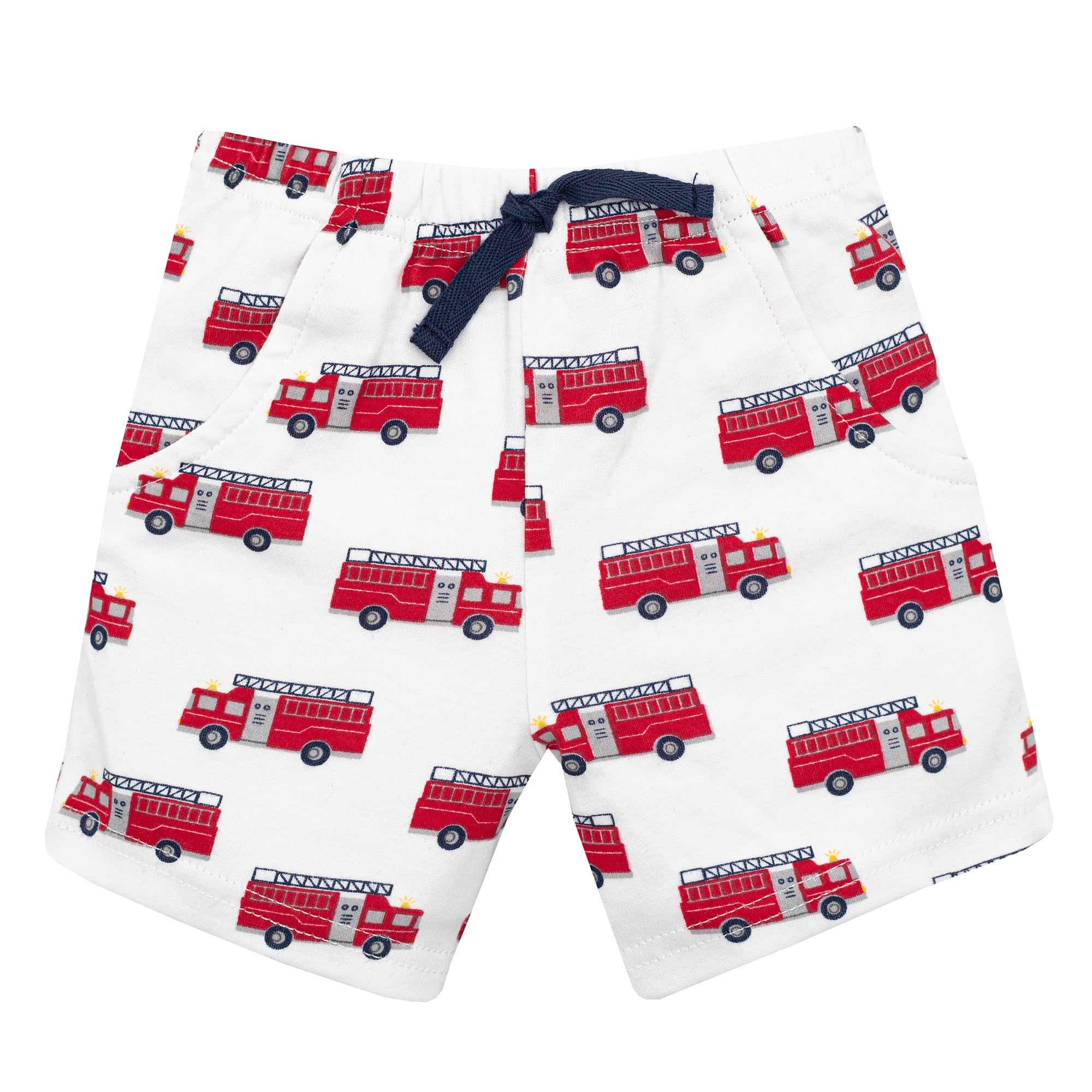 Hudson Baby Boy Cotton Bodysuit, Shorts and Shoe Set, Brave Firetruck, 0-3 Months
