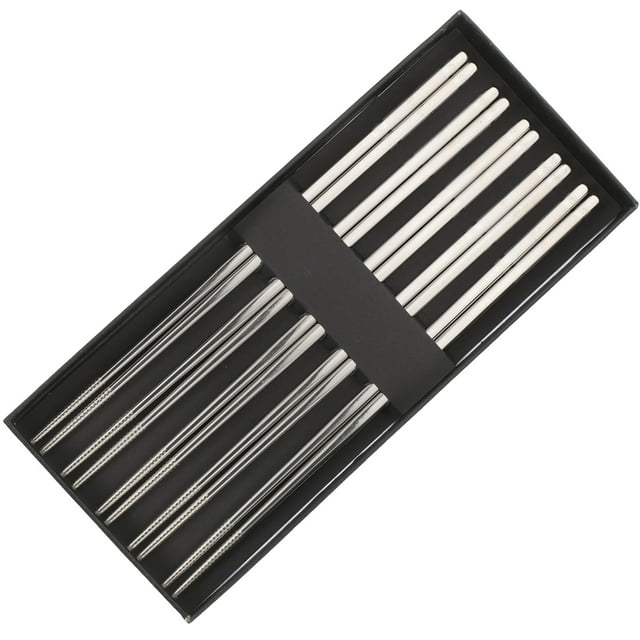 5 pares de palillos de acero inoxidable antideslizantes para vajilla de metal.