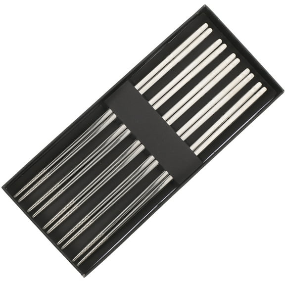 LIOOBO 5Pairs Metal Chopsticks Stainless Steel Reusable Tableware for Home Kitchen Lightweight Practical Dining