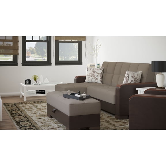 Ottomanson Origins X Rectangular Upholstered Lift Top Ottoman, Beige/Brown