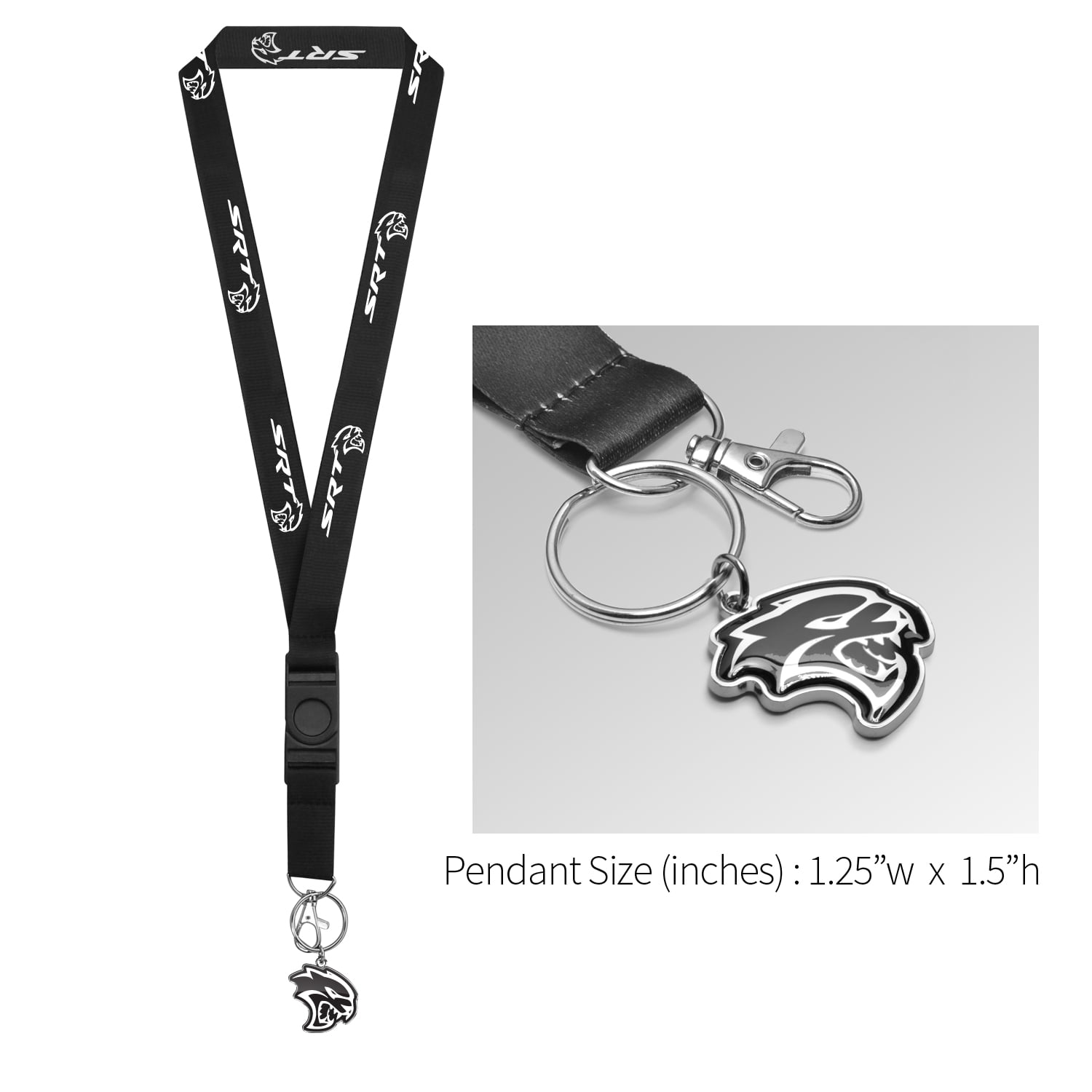 iPick Image for Dodge SRT Hellcat Full-Color Die-Cut Metal Key Chain with Printed Logo Black Lanyard Strap, Official Licensed