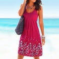 thumbnail image 2 of BJYX Robe Sans Manches Plissée Col Carré Imprimé Floral Ample Femmes Été Boho Robe Midi Courte Soirée Fête Plage Robe d'Été, 2 of 5