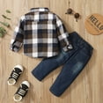 thumbnail image 4 of 18 Months Baby Boys Outfits 24 Months Boys 2PCS Fall Winter Clothing Set Toddler Boys Long Sleeve Plaid Top Denim Pants Set Khaki, 4 of 8