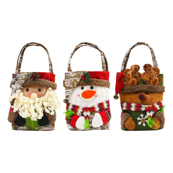 Christmas Candy Bags, Christmas Treat Bags, Reusable Xmas Goodie Bag Fabric Elk Santa Claus Snowman Gift Bags for Kids