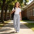 thumbnail image 5 of Girls Solid Wide Leg Sweatpants, Elastic Drawstring High Waist Loose Long Casual Trousers with Side Pockets, Soft Knit Pants for Big Kids School Daily Wear(Light Gray,7-8 Years), 5 of 6