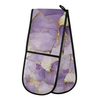Yayeee Double Oven Mitt Kitchen Heat Resistant Baking 35" x7" Quilted Glove, Pastel Purple Marble Pattern
