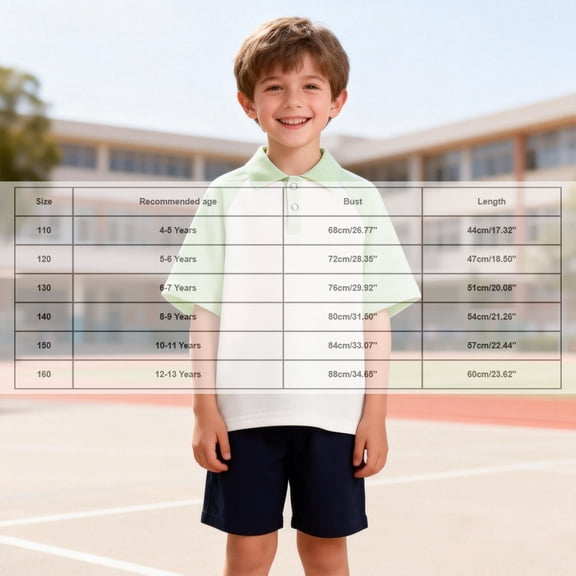 Polo Shirt Boys Green Button Down Short Sleeve T Shirt Girls Uniform Shirts Summer Casual Breathable Tween Boys Clothes 10-11 Years