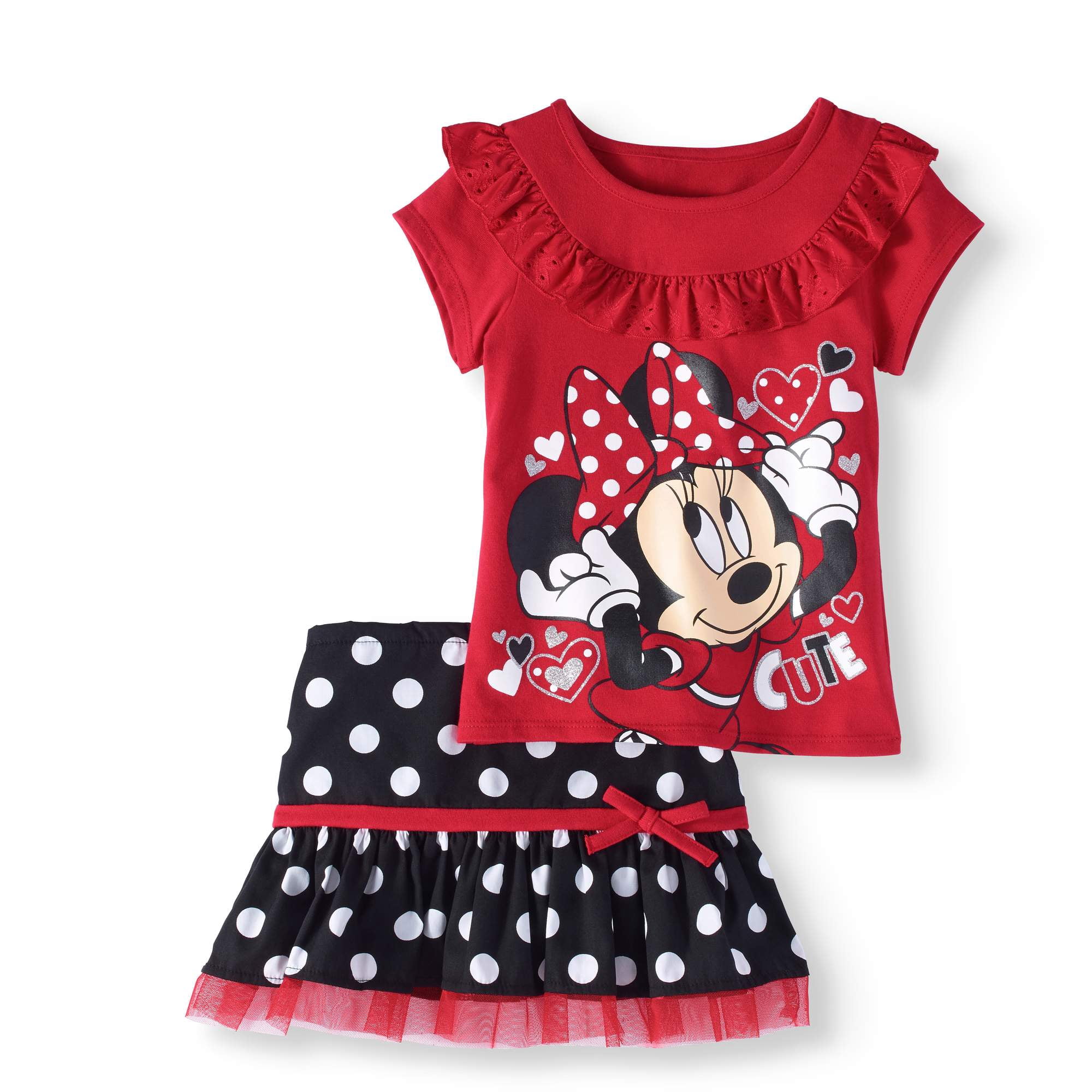 Minnie Mouse Toddler Girl Eyelet Ruffle Top & Poplin Scooter Skirt