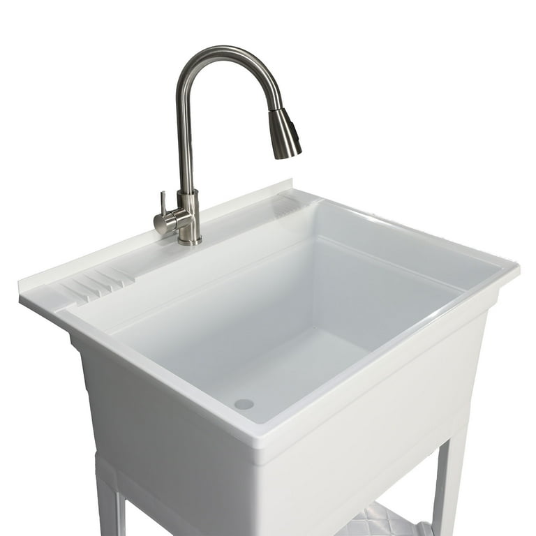 UTILITYSINKS Plastic 30” Freestanding Utility Sink with Pull Faucet, White UTILITYSINKS Plastic 30” Freestanding Utility Sink with Pull Faucet, White