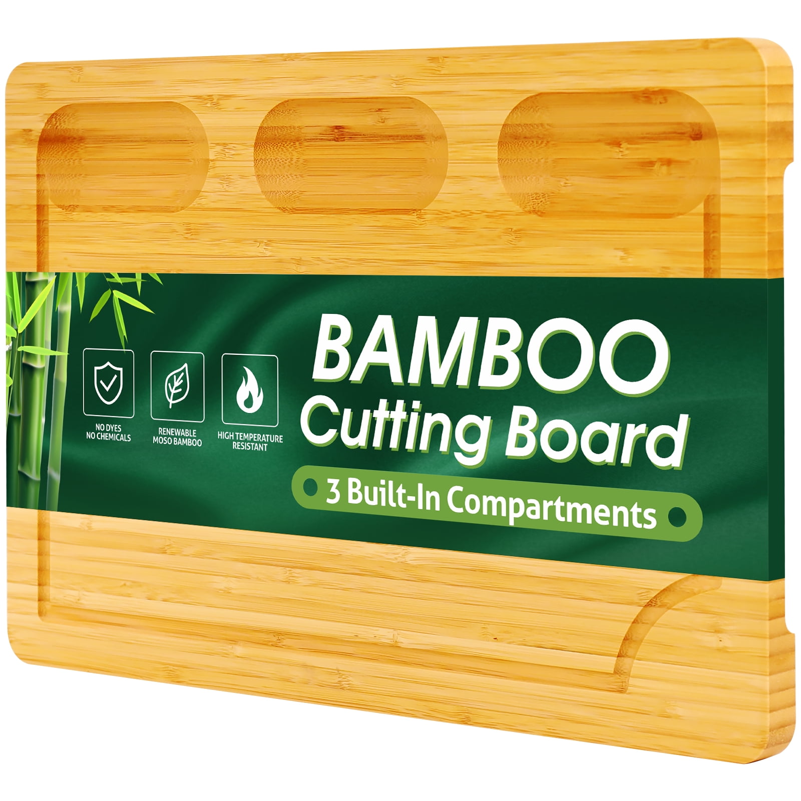 Bamboo Cutting Board Set with Label & Holder – 4 Piece Set – Papa Blue