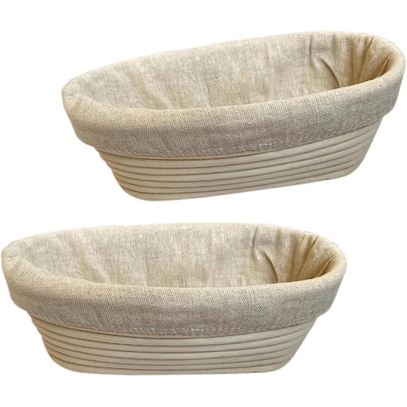 COSANO Handles Straw Bread Proofing Basket with Liner Cloth, Beige (2 Pack)