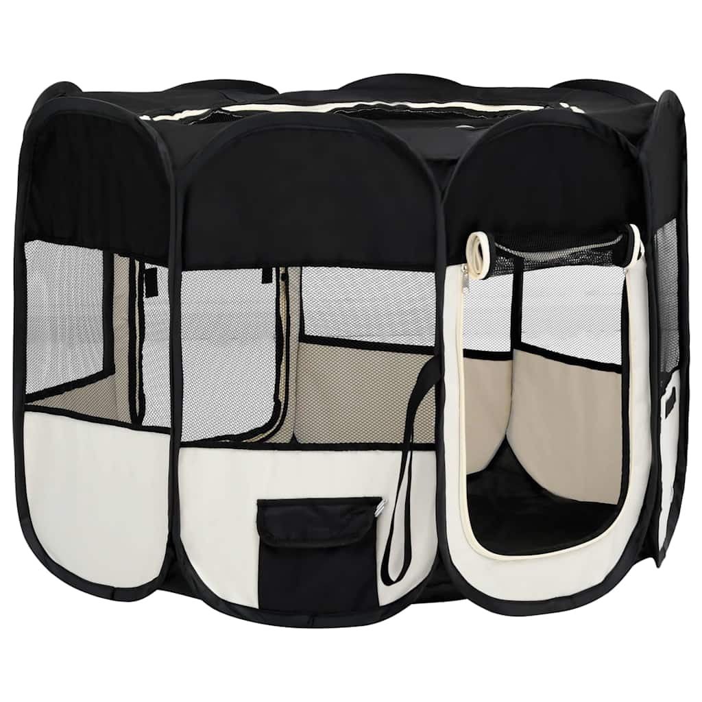 vidaXL Foldable Dog Playpen with Carrying Bag Black 57.1"x57.1"x24"