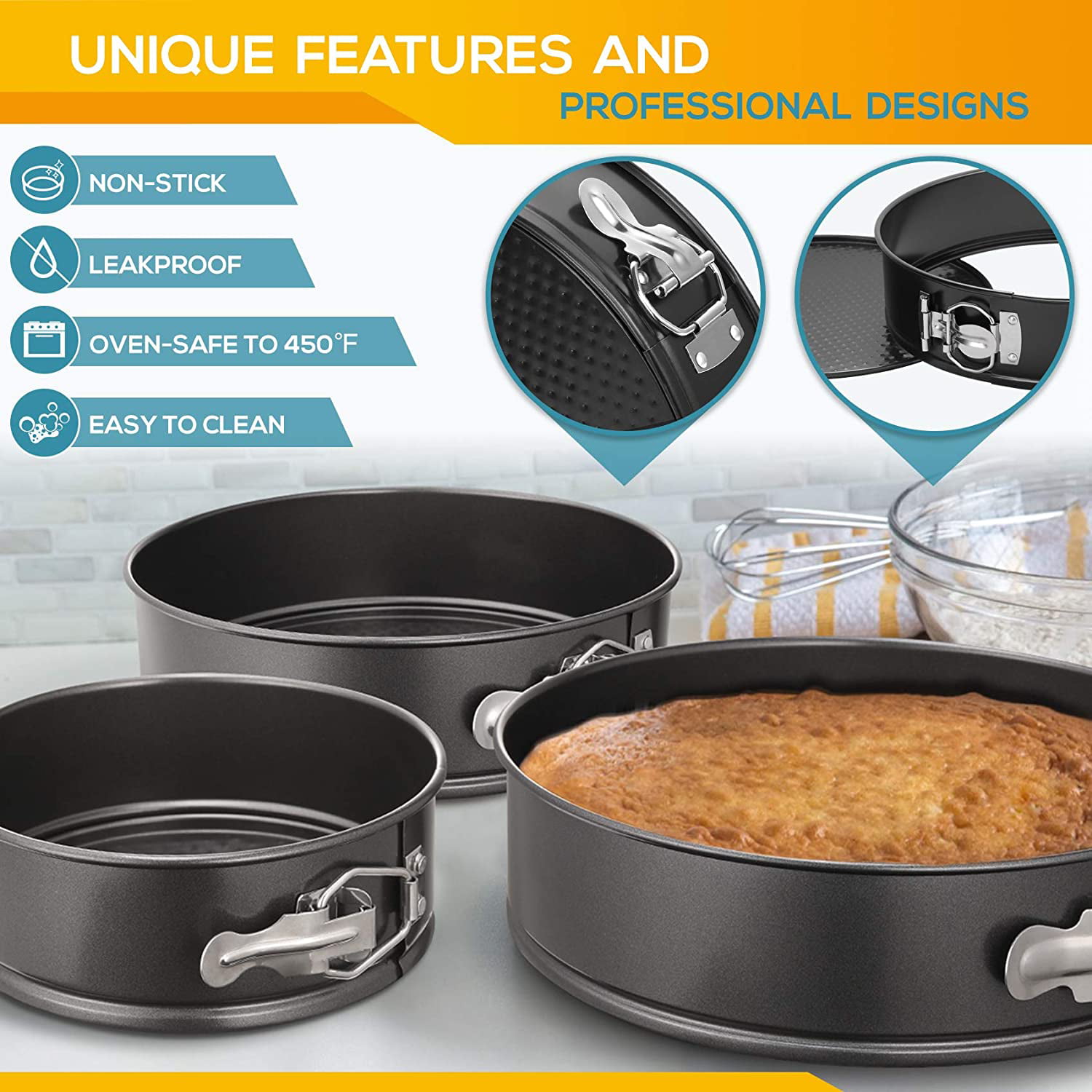 Stainless Steel Springform Pan Set,7910 Nonstick Leakproof Baking Cake Pan  Set,Round Bakeware Cheesecake Pan with Removable Bottoms and 20pcs  Parchment Paper Liners for Instant Pot and Oven