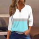 thumbnail image 1 of Fiudx Ofertas Flash Del Día Blusas Estampadas con Bloques de Color Informales para Mujer, Top con Cuello En V y Botones, Manga 3/4, Hombro a Manga, 1 of 5