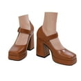 thumbnail image 3 of Mary Jane Shoes Women,Elegant Women Heels Retro Square Toe Dressy Fashion Mary Jane Shoes for Formal Events,Black Mary Janes,02 Brown,6.5, 3 of 8