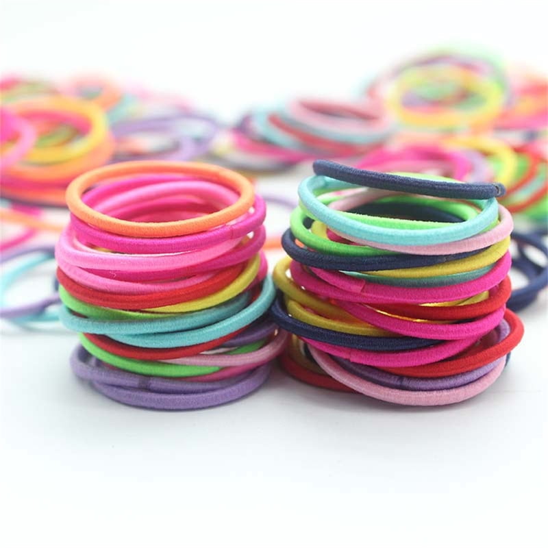 100Pcs/Set Candy Color Nylon Elastic Hair Ties Simple Kids Elastic Ponytail Holder Daily Basic Hair Accessories
