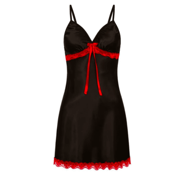Women's Satin Lace Nightgown – Short Sleepwear Chemise, Black, X-Large