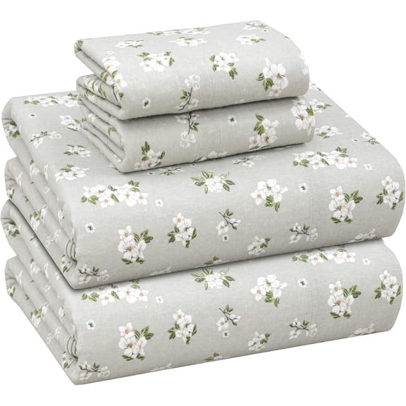 RUVANTI 100% Cotton Flannel Sheet Set, California King Size, 4 Piece, Double Brushed Ultra Soft, Warm & Cozy, Deep Pocket, All Season Bedding, Weeping Willow