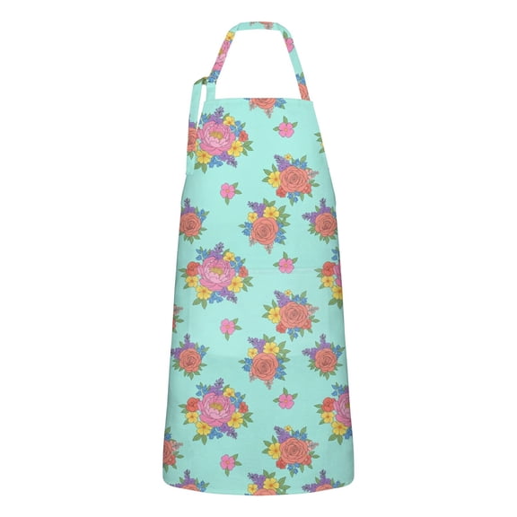 Pioneer Flower Floral Print Pattern Apron for Women and Men, Cotton Linen Waterproof with Pockets, Adjustable, 33x27 Inch for Kitchen, Gardening, BBQ, Salon