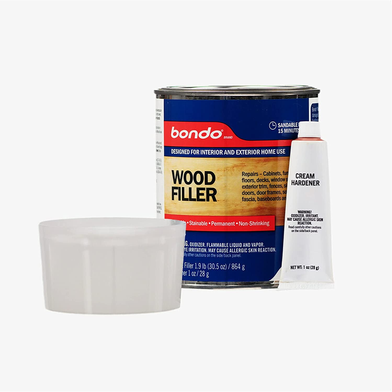 3M Bondo Wood Filler – 30 fl oz, High-Performance Two-Part Formula for Interior and Exterior Wood Repairs, Fast-Curing, Paintable, Stainable
