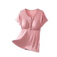 thumbnail image 1 of Timegard Hauts d'Été pour Femmes Manches Courtes Col Rond Bouton Slim Pyjamas Confortables Tee avec Soutiens-Gorge Intégrés, 1 of 5