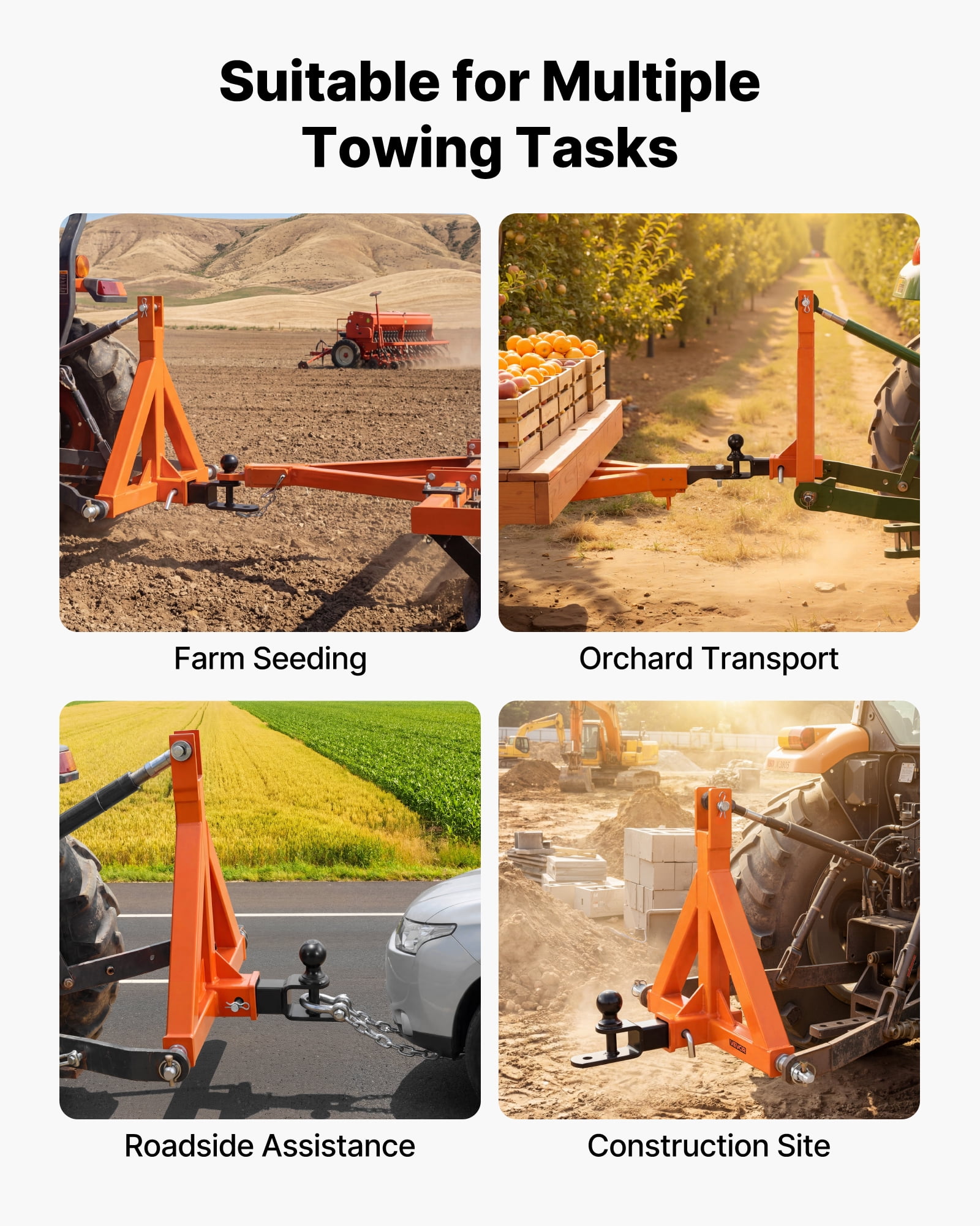 VEVOR 3 Point Trailer Hitch with 2" Receiver, 3 Pt Quick Hitch Attachment with Trailer Ball, Tractor Tow Drawbar Adapter, Fits Category 1, Kubota, Mahindra, Ford, Yanmar, John Deere, Massey Ferguson