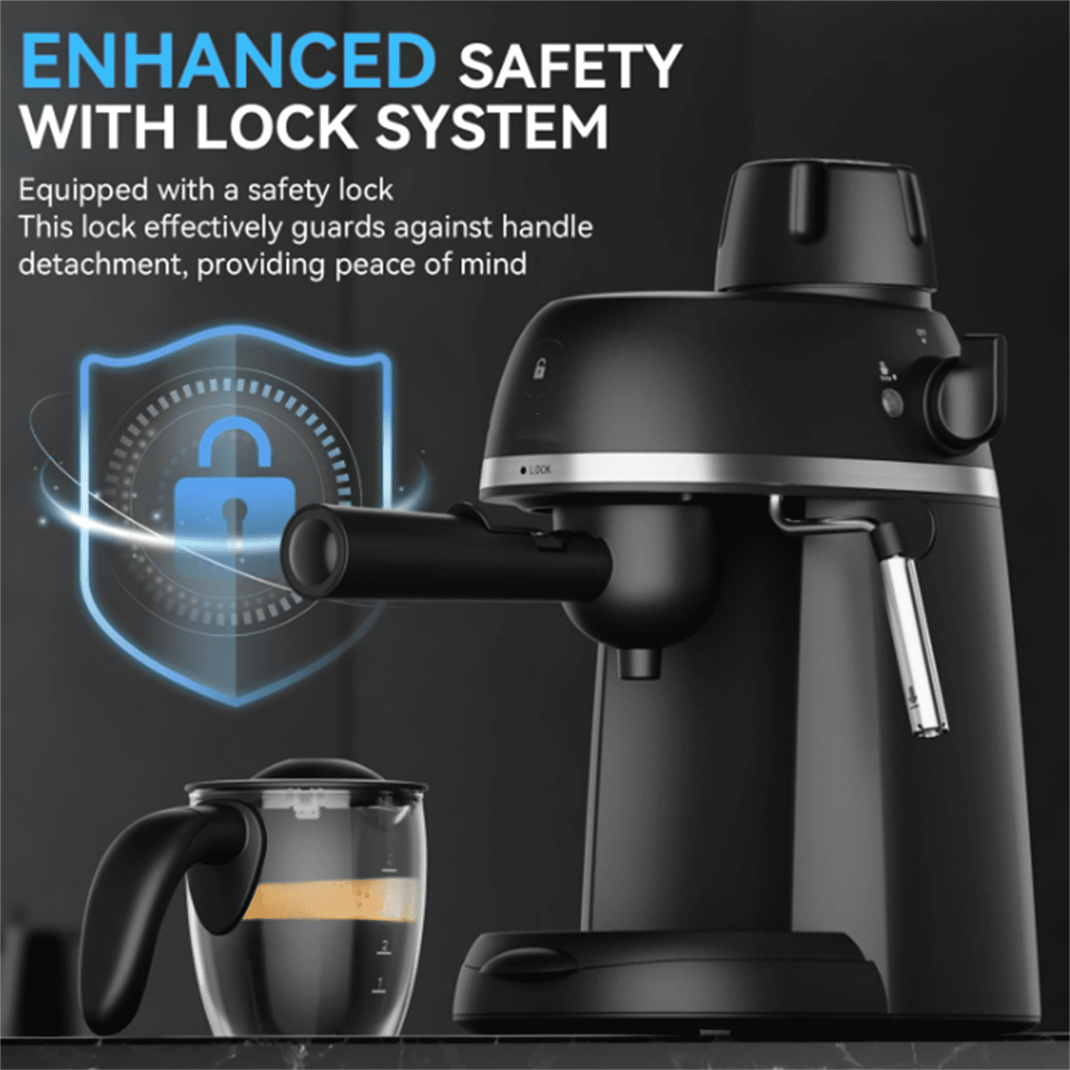 3.5 Bar Espresso & Cappuccino Machine with Steam Wand, Compact Design Coffee Maker for Latte, Safety Lock & Tritan Cups, 800w, Black