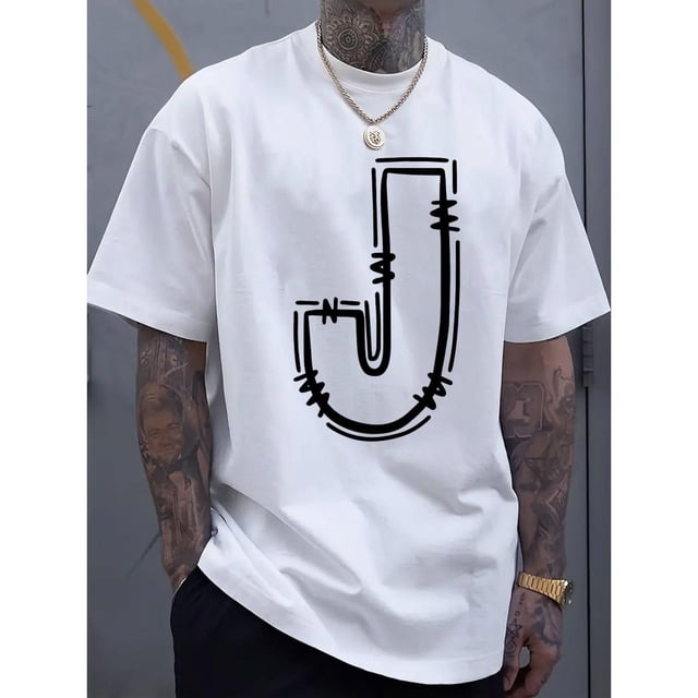 Men's Casual Cotton T-Shirt with Stylish J-Letter Print - Breathable, Comfort Fit for Spring & Summer Tee For Adult, Men, Women, Teen, Teenager, Adolescent, Youth