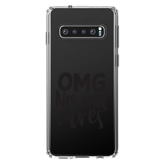 DistinctInk Clear Shockproof Hybrid Case for Samsung Galaxy S10 (6.1" Screen) - TPU Bumper Acrylic Back Tempered Glass Screen Protector - OMG No One Cares - Black