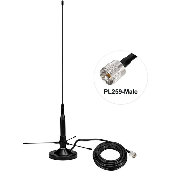 Dual Band VHF/UHF Mobile Ham Radio Antenna 136-174MHz 400-470MHz with Magnetic Base and PL259 Connector
