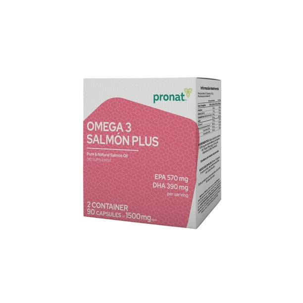 DUO Omega 3 Salmón Plus, Suplemento Alimenticio, 180 Cápsulas con 570 mg de EPA, 390 mg de DHA y Vitamina E - Pronat