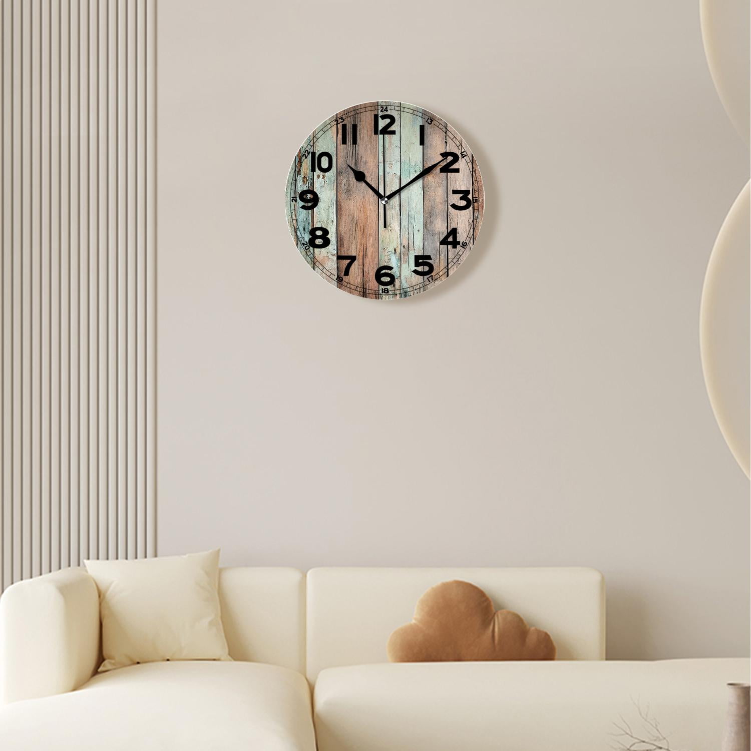 erolrail Rustic Wall Clock,Silent Non Ticking Wall Clocks for Living Room,Bedroom,Kitchen 12IN Wood Plank Wall Creative
