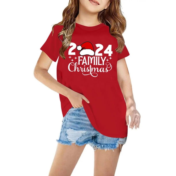 Fiudx Camiseta Navideña de Tela Suave para Niños, Blusa Moderna para Niñas, Camiseta Cómoda para Niños, Atuendo Casual Diario, Moda de Verano para Niños y Niñas, Ideal para Las Cuatro Estaciones.