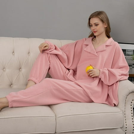

Pajamas For Women Plus Size Jioakfa Women S Fleece Pajama Keep Warm Nightgown Thickening Home Service Home Clothes Pink Xl