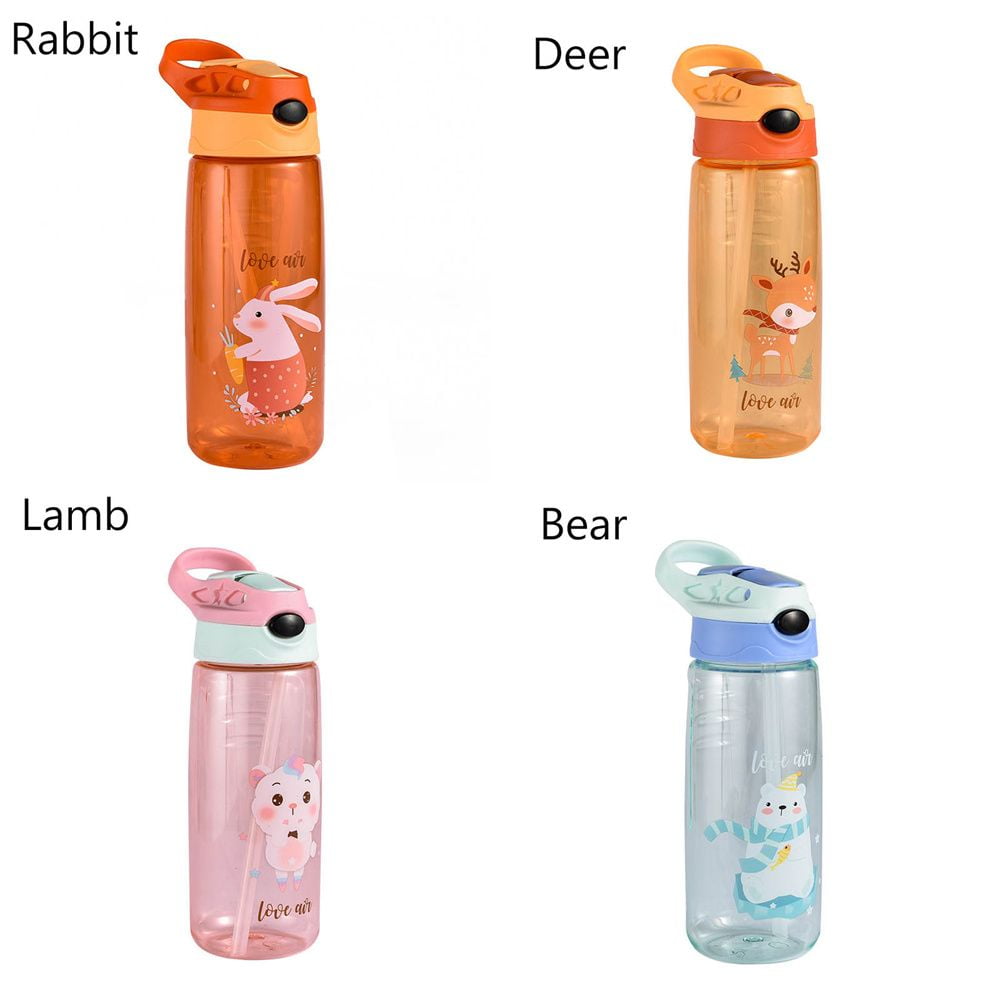 JJYY 1PC Kids Cartoon Water Bottle with Straw and Handle Baby Feeding Cups  with Straws Leakproof Water Bottles Outdoor Portable Children's Cups