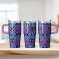 thumbnail image 2 of 20oz Bohemian Tumbler with Handle & Straws, Leak-Proof Stainless Steel Insulated Travel Coffee Mug, Boho Themed Gift for Women, 2 of 5