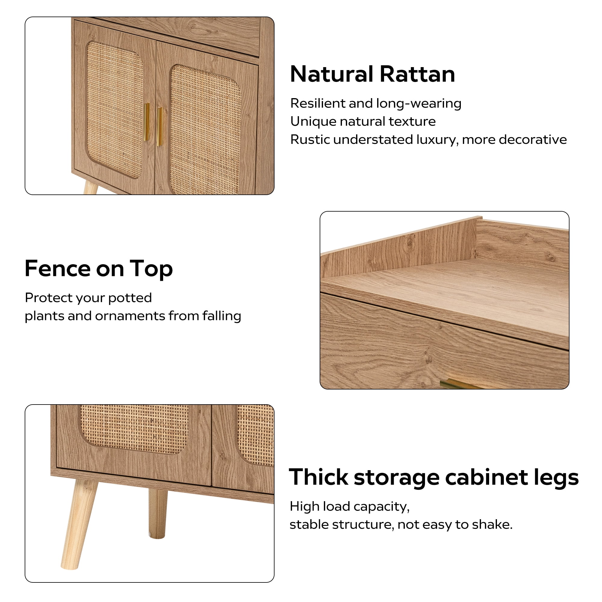 Kitchen Storage Cabinet, Farmhouse Buffet Cabinet, Storage with 1 Drawers and 2 Doors, Cabinet with Solid Wood Feet, Floor Sideboard Buffet for Living Room, Dining Room, Bathroom (Natural Color)