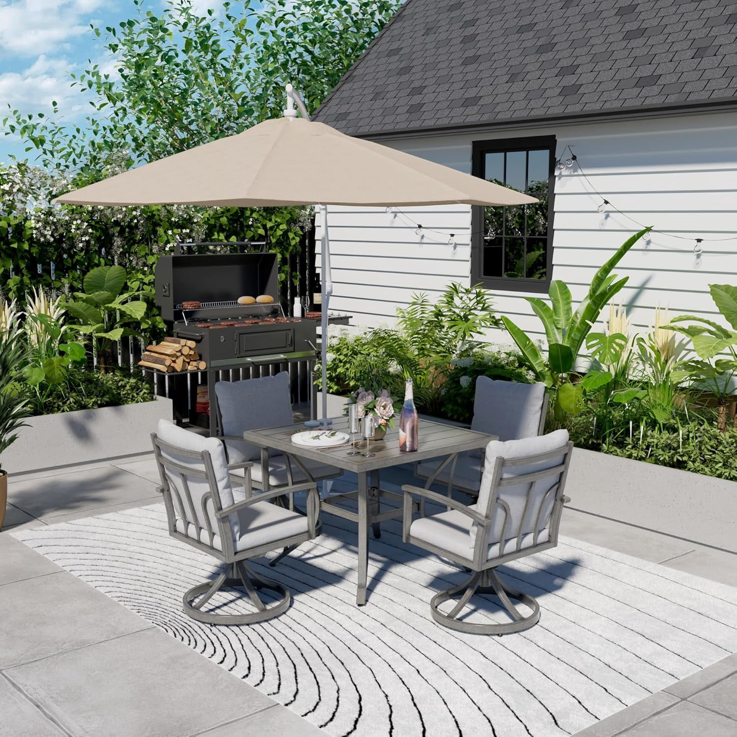 Howcool Outdoor Aluminum Swivel Chairs Set of 2, 360-Degree All-Weather Rotating Armchairs with Cushion