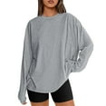 thumbnail image 2 of Fall Shirts for Women 2025 Solid Color Loose Fit Crewneck Casual Lightweight Blouse Tops Long Sleeve Shirts for Women, 2 of 6