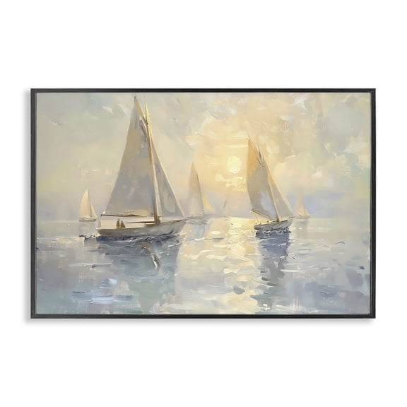 Stupell Industries Coastal Sunset Sailboats Glow Black Framed Giclee Art, 18 x 12, by Creative Studio