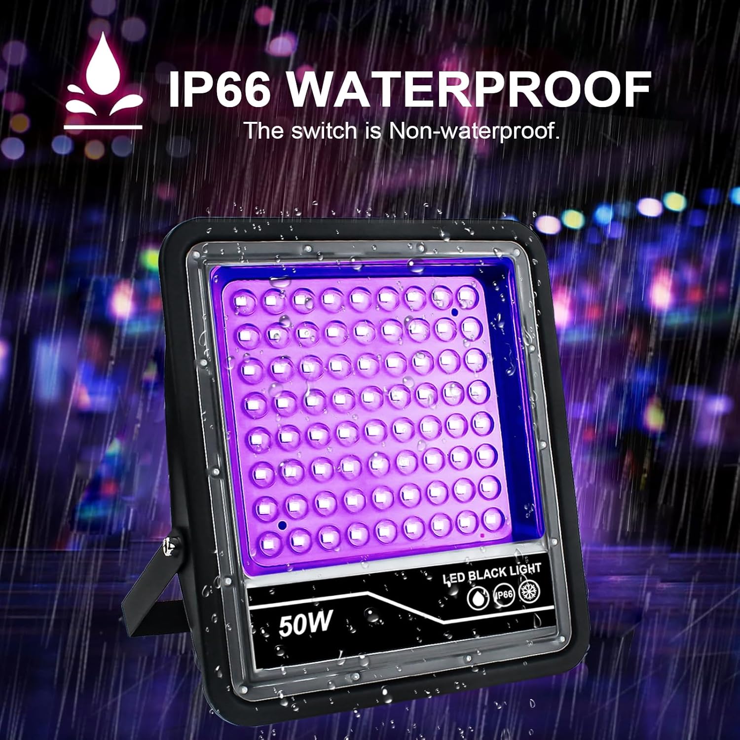 50W LED Black Light, OUSIDE Black Lights for Glow Party, IP66 Waterproof Blacklight UV Flood Light, Glow in The Dark, Upgraded UV Light for Party, Halloween, Body Painting