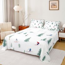 Feelyou Est Ski Sleep Teen Bed Sheets, Winter Sports King Sheets, 4-Piece