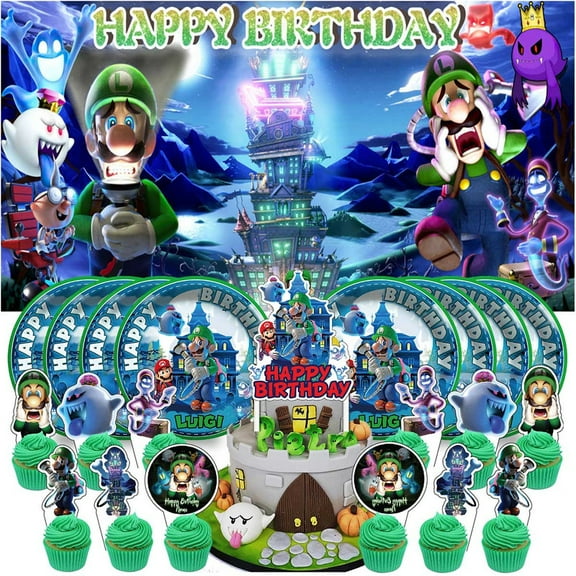Luigi Mansion Birthday Supplies Plates Decorations Decor Backdrop Banner Cake Topper Fans