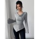 thumbnail image 4 of Camisetas de Punto Acanalado con Cuello Vuelto y Larga para Mujer, Tops Ajustados Fruncidos para Salir, Camisetas Básicas para Otoño Gris L, 4 of 9