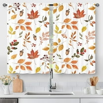 Fall Maple Leaves Kitchen Curtains, Autumn Harvest Thanksgiving Season Small Short Cafe Window Curtains Over Sink Dining Room Decor Rod Pocket Drapes Tier Curtains 2 Panels 36x28 Inches