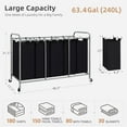 thumbnail image 4 of 5 Section Laundry Sorter, 5 Bins Rolling Separator Laundry Basket, Dirty Clothes Hamper Divider with Heavy Duty Rolling Lockable Wheels, Large Clothes Organizer Cart, Black, 4 of 6