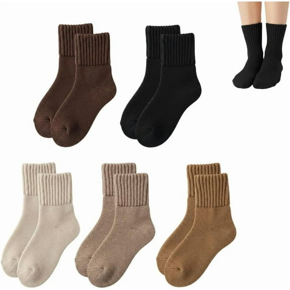 5 Pairs Women's Solid Mid-Calf Socks,Thick Warm Casual Soft Comfy Warm Boot Socks for Fall & Winter Daily Wear