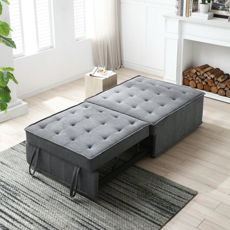 Folding Ottoman Sofa Bed Convertible Sleeper Chair with Removable Backrest and Metal Frame 3 in 1 Multipurpose Lazy Sofa Pulling Out Sofa Bed for Living Room Bedroom and Small Spaces Dark Grey